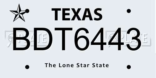 BDT6443 Texas License Plate
