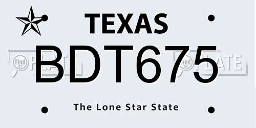 BDT675 Texas License Plate