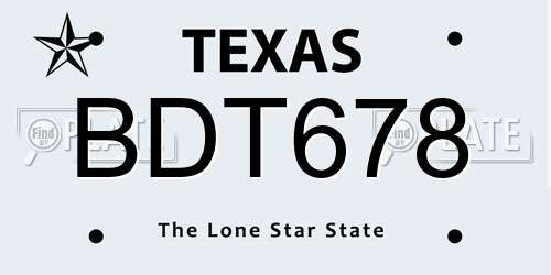 BDT678 Texas License Plate
