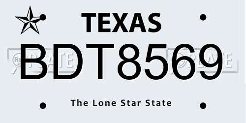 BDT8569 Texas License Plate