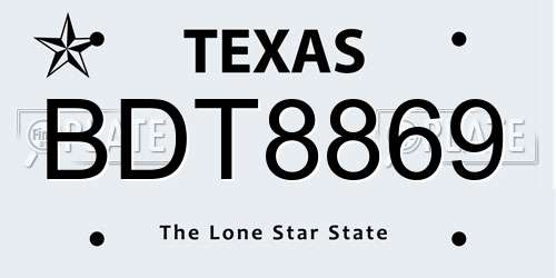 BDT8869 Texas License Plate