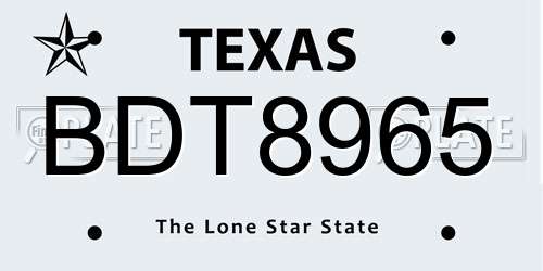 BDT8965 Texas License Plate
