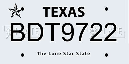 BDT9722 Texas License Plate