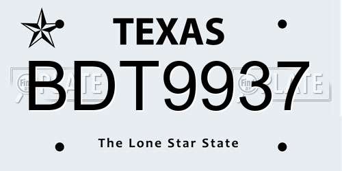 BDT9937 Texas License Plate