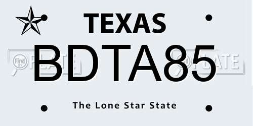 BDTA85 Texas License Plate