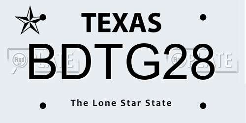BDTG28 Texas License Plate