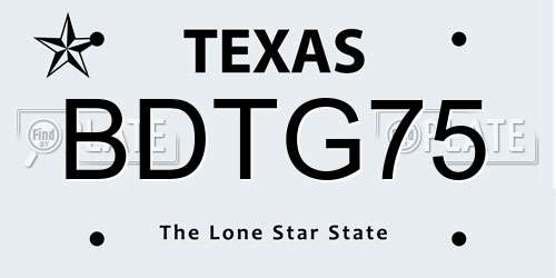 BDTG75 Texas License Plate