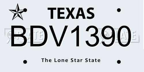 BDV1390 Texas License Plate