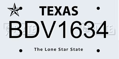 BDV1634 Texas License Plate