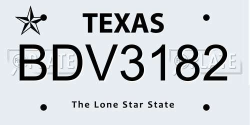 BDV3182 Texas License Plate