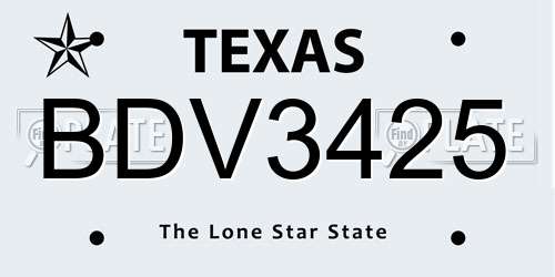 BDV3425 Texas License Plate