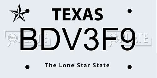 BDV3F9 Texas License Plate