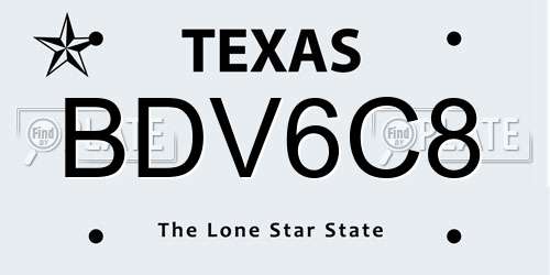 BDV6C8 Texas License Plate