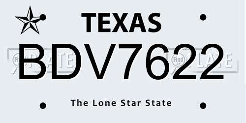BDV7622 Texas License Plate