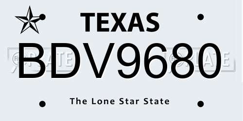 BDV9680 Texas License Plate