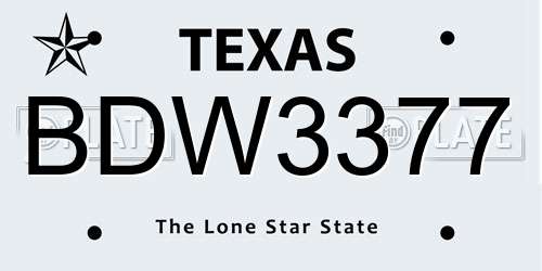 BDW3377 Texas License Plate
