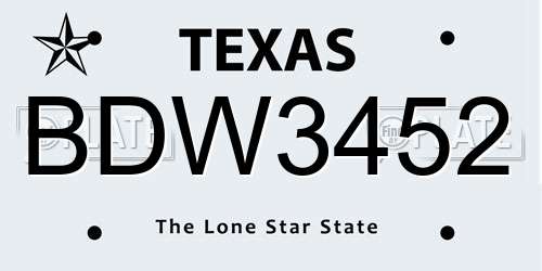 BDW3452 Texas License Plate