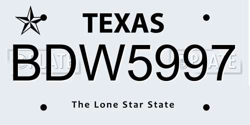 BDW5997 Texas License Plate