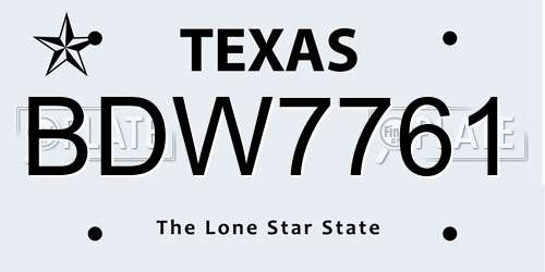 BDW7761 Texas License Plate