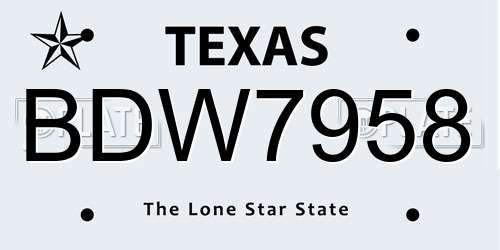 BDW7958 Texas License Plate