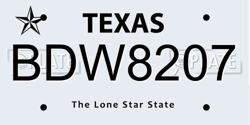 BDW8207 Texas License Plate