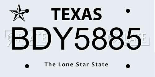 BDY5885 Texas License Plate