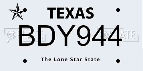 BDY944 Texas License Plate