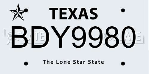 BDY9980 Texas License Plate