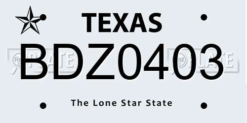 BDZ0403 Texas License Plate
