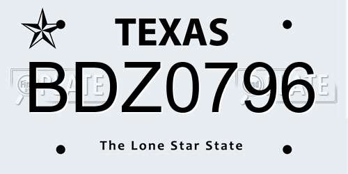 BDZ0796 Texas License Plate