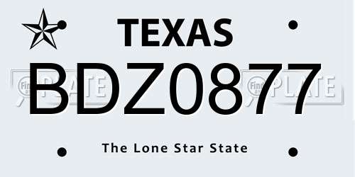 BDZ0877 Texas License Plate