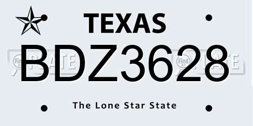 BDZ3628 Texas License Plate