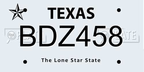 BDZ458 Texas License Plate