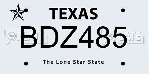 BDZ485 Texas License Plate
