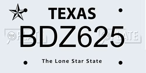 BDZ625 Texas License Plate