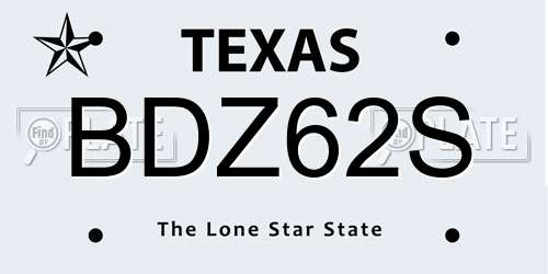 BDZ62S Texas License Plate