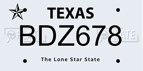 BDZ678 Texas License Plate