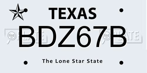 BDZ67B Texas License Plate