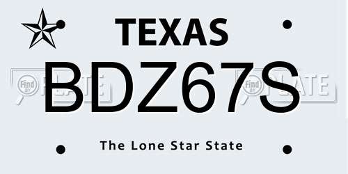 BDZ67S Texas License Plate