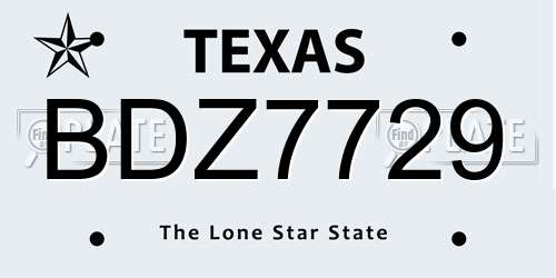 BDZ7729 Texas License Plate