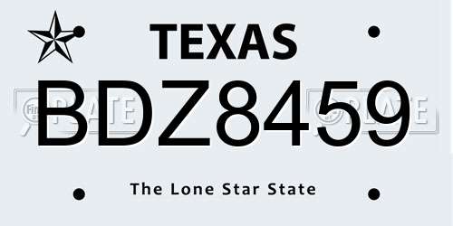 BDZ8459 Texas License Plate