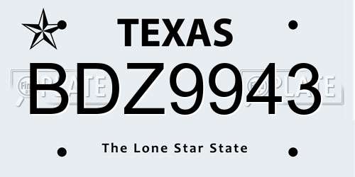 BDZ9943 Texas License Plate