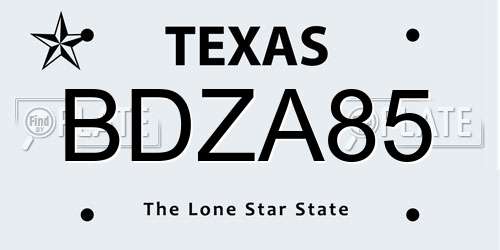 BDZA85 Texas License Plate