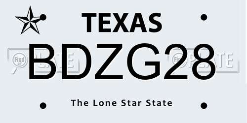 BDZG28 Texas License Plate