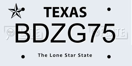 BDZG75 Texas License Plate