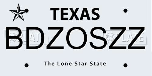 BDZOSZZ Texas License Plate