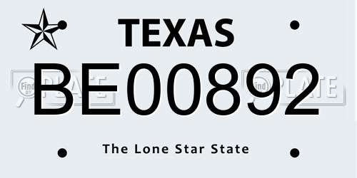BE00892 Texas License Plate