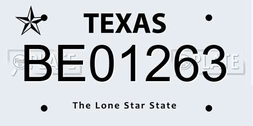 BE01263 Texas License Plate