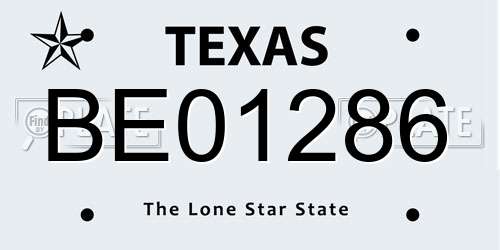 BE01286 Texas License Plate