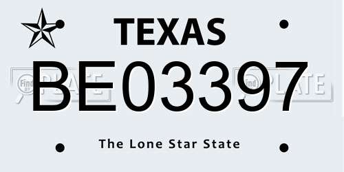 BE03397 Texas License Plate